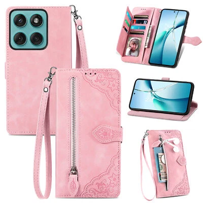 Para Motorola Edge 2025 Cuero Magnético Cremallera Billetera Soporte Estuche Correa Cubierta Foto 1 de 4