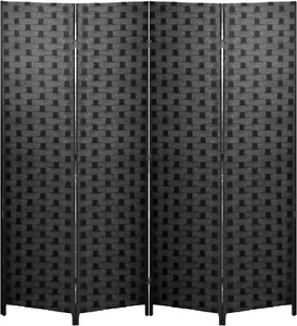 Folding Room Divider 4-Panel Wood Mesh Hand-Woven Portable Partition Screen - Picture 1 of 17