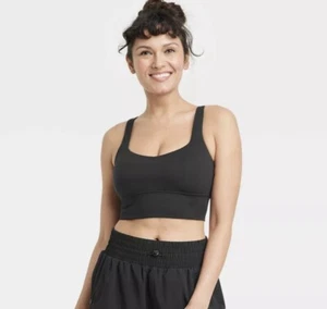 All In Motion Strappy Longline Padded Sports Bra size L large - Black - NEW - Picture 1 of 11