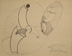 Robert Preusser Texas Modernist 1941-42 disegno a inchiostro dal tempo al nuovo Bauhaus - Foto 1 di 3