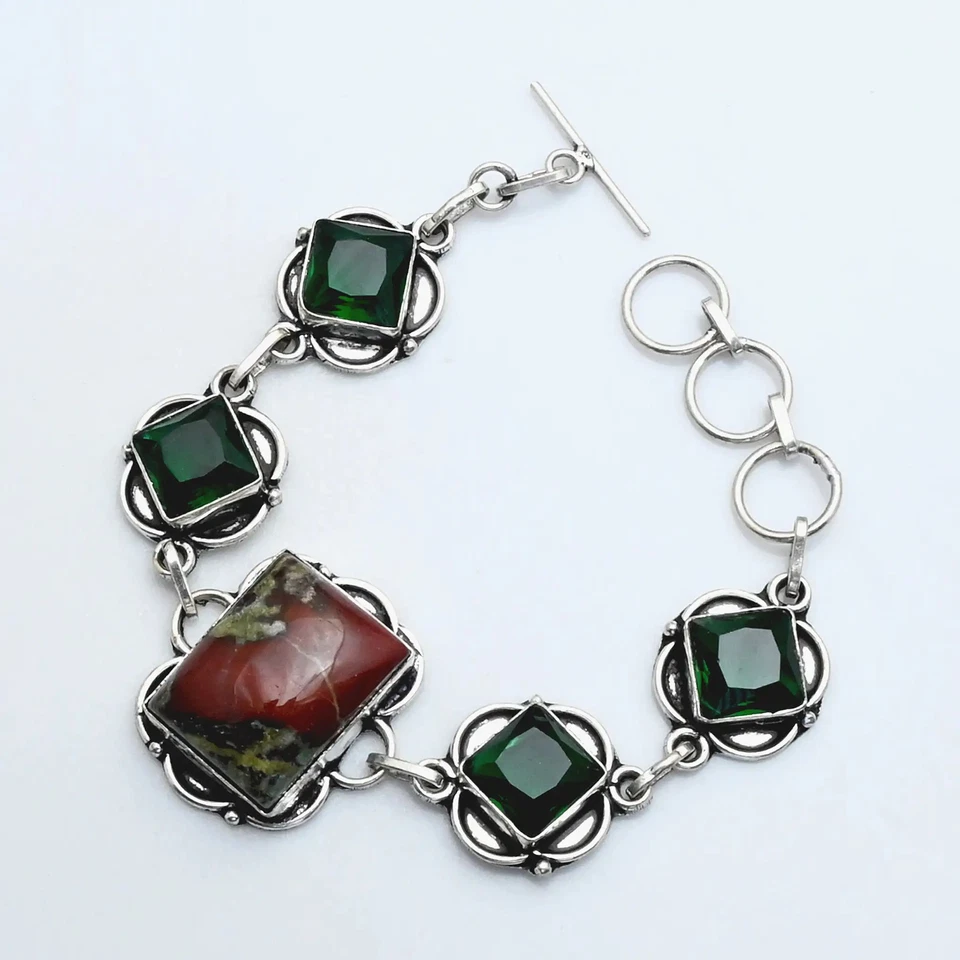 Pulsera étnica de piedras preciosas de cuarzo verde ágata sangre de dragón 28 Gms AB 26667 Foto 1 de 1