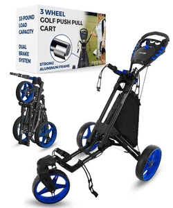 SereneLife 3 Wheel Golf Push Cart with Aluminum Frame 33 lbs Capacity Easy Fold - Picture 1 of 7