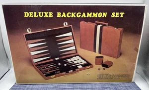 Vintage Backgammon Game Set Brown & Tan Stripes 18” Sun Products - Bakelite - Picture 1 of 9