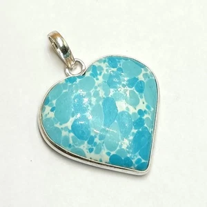 Trendy Larimar Gemstone Heart Pendant 925 Sterling Silver Plated Fashion Jewelry - Picture 1 of 5