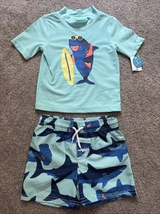 NWT Carters Baby Toddler Boys Short Sleeve Shark 2 Piece Swim Set Size 24 Months - Picture 1 of 10