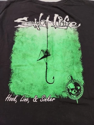 Salt Life Hook Line & Sinker 黑色口袋 T 恤 2XL — 第 1/4 张图片