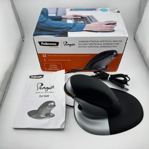 Fellowes Penguin USB Wired Ambidextrous Ergonomic Mouse Vertical Small MAC PC - Picture 1 of 9