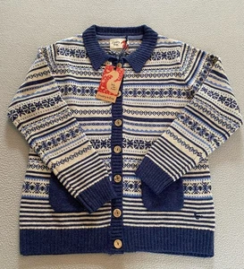 COUNTRY ROSE CARDIGAN SZ 8 EWM WOMENS FAIRISLE BLUE KNIT EWM BUTTON UP NORDIC - Picture 1 of 10