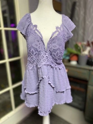 Rue Plus Purple Ruffle Sleeve Peplum Blouse Size 1X (r) - Image 1 of 4