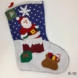 Christmas House Felt Christmas Stocking Santa Going Down Chimney NWT - Picture 1 of 6