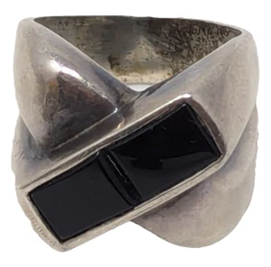 Vintage 925 Sterling Silber Ring Schwarz Onyx Abstraktes Design Art Deco US Größe 6 - Bild 1 von 9