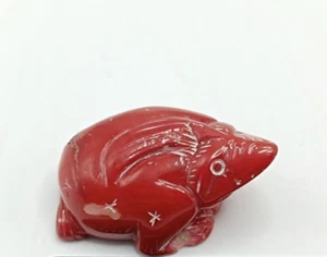 CHINESE CARVED  FROG DYED RED CORAL FIGURINE MINIATURE. 4cm LONG. DAMAGED - Picture 1 of 7