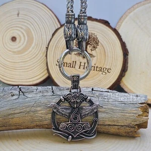 Odin's Huginn and Muninn Ravens Necklace - Stainless Steel Norse Pendant Chain - Picture 1 of 8