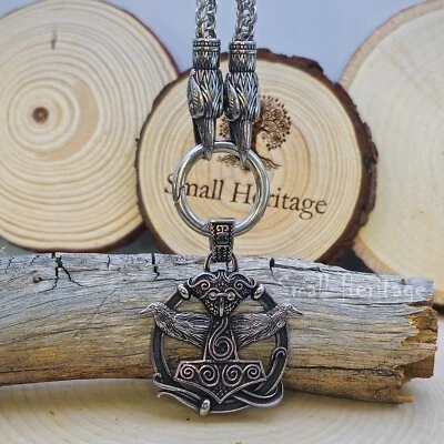 Odin's Huginn and Muninn Ravens Necklace - Stainless Steel Norse Pendant  Chain - Image 1 of 4