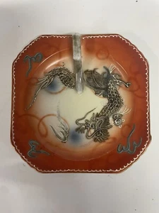 Cenicero de cerámica vintage chino dragón loong plato hecho en Japón - Imagen 1 de 12
