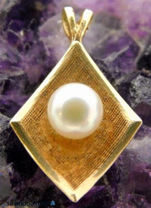 Estate Designer 14K Solid Yellow Gold Genuine  Pearl Drop Pendant GIFT - Picture 1 of 4