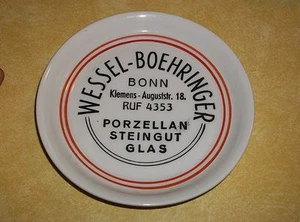 OLD PLATE ADVERTISING WESSEL BOEHRINGER BONN GERMANY STEIN GLASS SELTMANN BAYERN - Picture 1 of 4