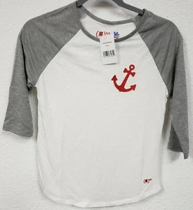 Nickelodeon (Spongebob) RED Girl's Anchor Heart Raglan Tee, White/Heather Grey,L - Picture 1 of 5