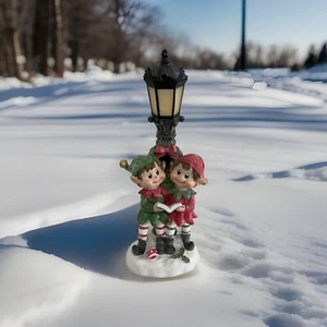 Elf Friends with Illuminated Lamp Post by Valerie Christmas Decoration - Picture 1 of 5
