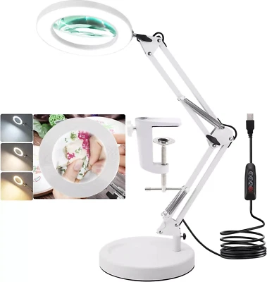 10X Magnifying Glass with Light and Stand LED Desk Lamp dimmable for Craft Hobby - Image 1 of 4