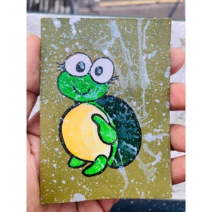 ACEO Original Mini Art Card Sri Lanka BABY CARTOON TORTOISE - Picture 1 of 6