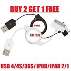 Charging Cable Charger Lead For Iphone 4/ 4s/3gs/ Ipod, Ipad2&1 Retractable Usb