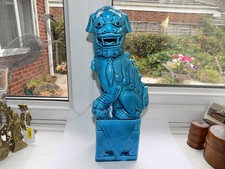 LARGE CHINESE PORCELAIN TURQUOISE GLAZE FOO TEMPLE LION 30.5 cm tall