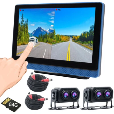 Dual AHD 2K Car Backup Dash Camera System+7" IPS Touch DVR Monitor 64GB RV Truck - Image 1 of 4