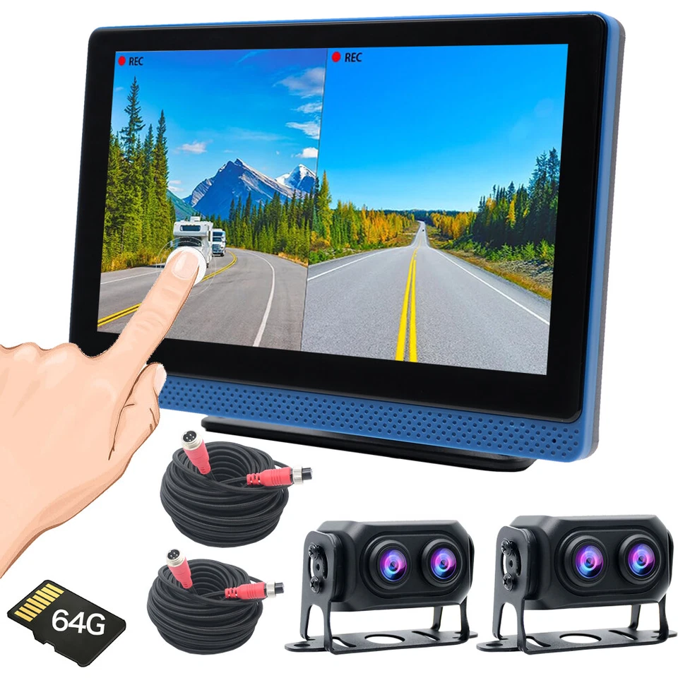 Dual AHD 2K Car Backup Dash Camera System+7" IPS Touch DVR Monitor 64GB RV Truck - Image 1 of 4