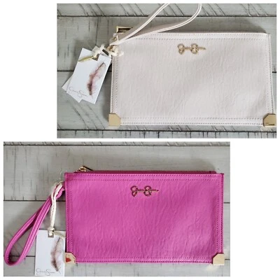 JESSICA SIMPSON Wallets Wristlets Vegan Leather 10" x 6" ~ Pink ~ Ivory You Pick - Image 1 of 3
