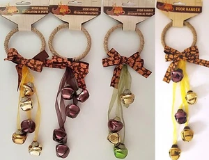 Fall Harvest Thanksgiving Jingle Bell Door Knob Hangers12”, Select Bell Color - Picture 1 of 5