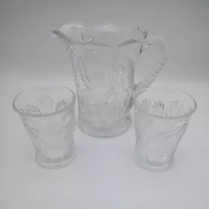 Mosser Inverted Thistle Pressed Glass Cut Pitcher and 2 Rocks Glasses - Picture 1 of 17