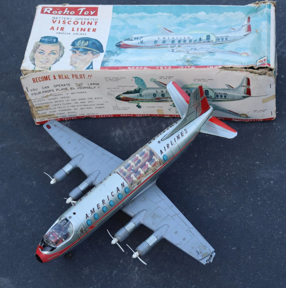 Редкая Игрушка Rosko American Airlines Оловянная Игрушка Самолет с Коробкой Vickers Виконт Томи - Изображение 1 из 4