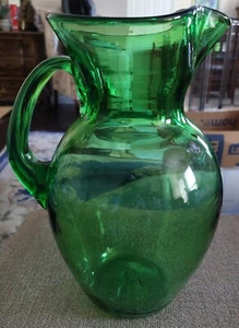 MCM WAYNE HUSTED FOR BLENKO LARGE HAND BLOWN GREEN 11 1/2" PITCHER - Picture 1 of 10