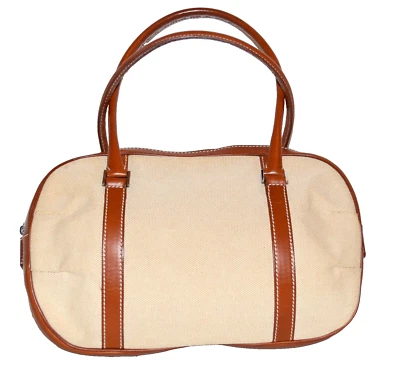 Lambertson Truex Natural Canvas with Brown Smooth Leather 2 Straps Shoulder Bag - Image 1 of 4