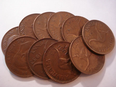 Australian Copper Kangaroo Penny / Pennies Bulk Lot 10 pc Cover