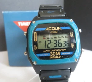 Acqua® By Timex® *VIDEO* Chronograph Men's Indiglo Black Blue Tone Digital Watch - Picture 1 of 23