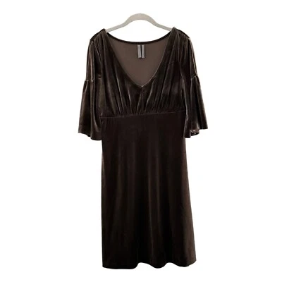Old Navy Brown Velvet Bell Sleeve Empire Waist Dress M Babydoll Y2K Western Boho - Image 1 of 4
