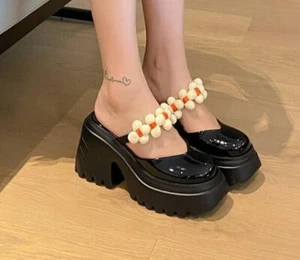 Ciabatta donna plateau tacco a blocco quadrato moda floreale slingback scarpe estive - Foto 1 di 12