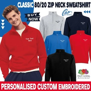 Personalised Embroidered Fruit of the Loom Classic Zip Neck Sweatshirt SS230 - Picture 1 of 7