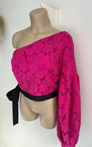 bnwt Alexis dark pink lace one shoulder cold top blouse puff sleeve M intermix - Picture 1 of 14