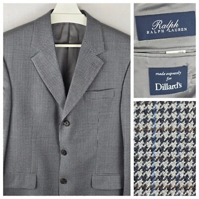 Chaqueta Blazer Ralph Lauren 38R Lana Seda Pata de Gallo Abrigo Deportivo Gris Azul Tostado Foto 1 de 4