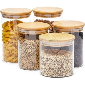 5-Pack Glass Canisters with Bamboo Lids, 3 Sizes for Pantry Storage - Picture 1 of 8