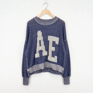 Maglione pullover American Eagle RARO AE logo maglia grossa crema navy taglia small - Foto 1 di 8