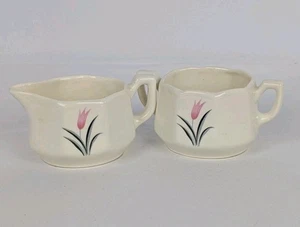 Vintage Sugar Bowl And Creamer Set Charming Tulip Flower Tea Coffee - Picture 1 of 15