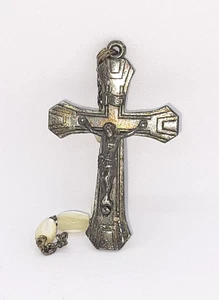 Französischer, antiker religiöser Anhänger - Kruzifix, Jesus Christus, Kreuz, Medaille - - Bild 1 von 2