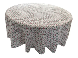 handmade Christmas TABLECLOTH  90”,70", 60" rd. or sq.  wh., red, gr. holly New - Picture 1 of 2