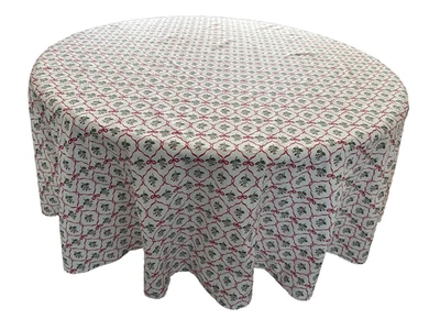 handmade Christmas TABLECLOTH  90”,70", 60" rd. or sq.  wh., red, gr. holly New - Image 1 of 2
