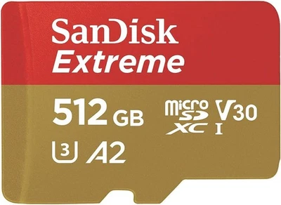 Sandisk Extreme 512GB micro SD XC Memory Card U3 V30 UHS-I  A2  - Image 1 of 4
