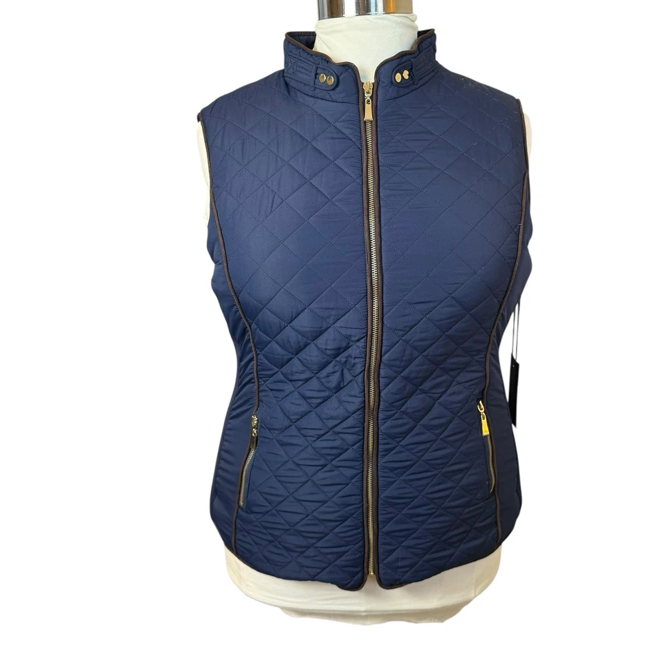 Active USA Womens Quilted Puffer Vest Full Zip Navy Blue 2X Fleece Lined Classic - Image 1 of 4